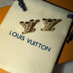 Gold Crystal Logo Stud Earrings